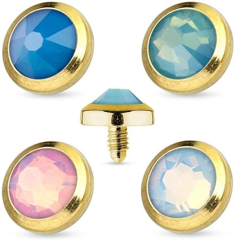 Flat Top Opalite Gem Gold IP 316L Surgical Steel Dermal Anchor Top 5mm 14g in Kuwait