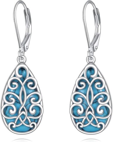 TIGER RIDER Turquoise Leverback Earrings 925 Sterling Silver Celtic Knot Filigree Dangle Earrings Jewelry Birthday Gifts for Women in Saudi Arabia