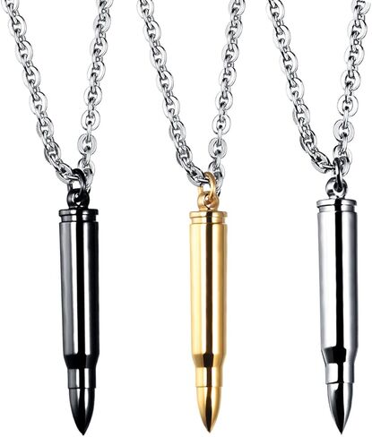 Vanski 3PCS Personalized Stainless Steel Bullet Urn Necklace Keepsake Memorial Ashes Urn Necklaces for Men in Kuwait