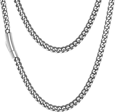 Ahiller Cuban Link Chain for Men,Stainless Steel Silver Miami Cuban Necklace with Push-Lock Clasp,Hip Hop Gift Box for Men in Kuwait