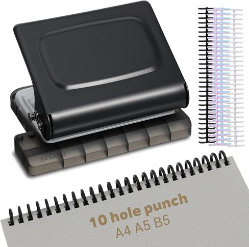 10 Hole Punch Binding Machine for Planners with 12 Multi-Color Binder Rings, 30 Holes on A4, 20 Holes on A5, 26 Holes on B5, 10 Sheet Capacity in Saudi Arabia