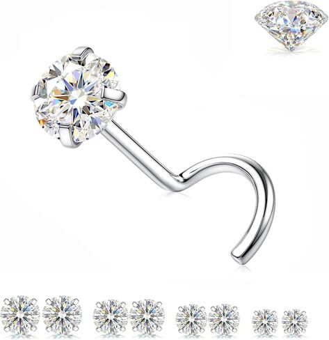 مجموعة 8 قطع من مسامير الأنف مويسانيتي: حلقات أنف من الفولاذ المقاوم للصدأ مطلية بالذهب عيار 18 قيراط لا تسبب الحساسية 20 جرام صغيرة على شكل حرف S مجوهرات ثقب الأنف مويسانيتي للنساء والرجال العصرية 1.5/2/2.5/3 مم in Kuwait