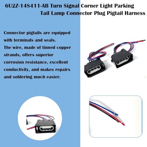 6U2Z-14S411-AB Turn Signal Corner Light Parking Tail Lamp Connector Plug Pigtail Harness Fits for Ford 2004-2014 F150 E150 E250 1999-2020 F250 F350 Super Duty Replaces 88988139 645-133 2pcs in Kuwait