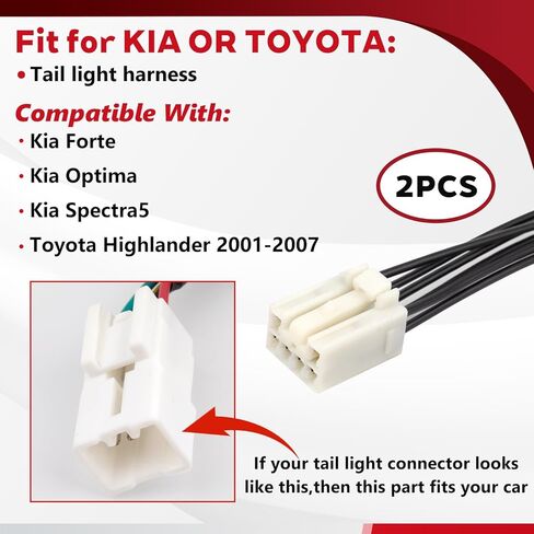 Tail Lamp Connector Wiring Harness Pigtail Plug Fit for KIA Forte Optima Spectra5 for Toyota Highlander 2001-2007 2PCS in Kuwait