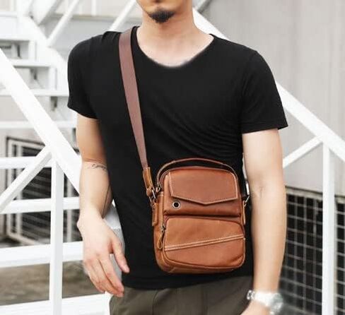 Leather Laptop Messenger Bag - Water-Resistant Shoulder Satchel Crossbody, Briefcase for Work College(Black) in Kuwait