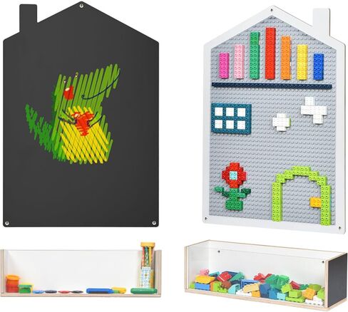 Vertical Building Brick Base Plate & Chalkboard Surface, 2-Sided Activity Panel and Blackboard for Kids&Toddlers Playroom, Compatible with All Major Block Brands in Saudi Arabia