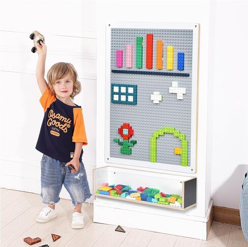 Vertical Building Brick Base Plate & Chalkboard Surface, 2-Sided Activity Panel and Blackboard for Kids&Toddlers Playroom, Compatible with All Major Block Brands in Saudi Arabia