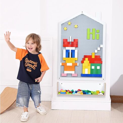 Vertical Building Brick Base Plate & Chalkboard Surface, 2-Sided Activity Panel and Blackboard for Kids&Toddlers Playroom, Compatible with All Major Block Brands in Saudi Arabia
