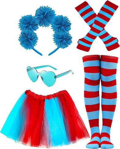 Hikkcos Halloween Red and Blue Costume Tutu Skirt Set 80s Women Costume Accessories Outfits Tutu Skirt, Blue Pom Pom Headband for Halloween Book Week Party in Saudi Arabia