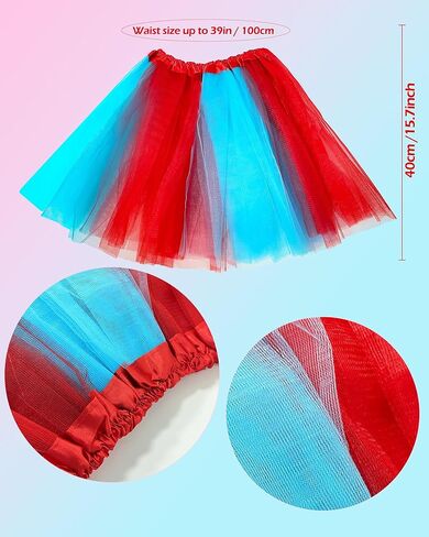 Hikkcos Halloween Red and Blue Costume Tutu Skirt Set 80s Women Costume Accessories Outfits Tutu Skirt, Blue Pom Pom Headband for Halloween Book Week Party in Saudi Arabia