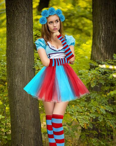 Hikkcos Halloween Red and Blue Costume Tutu Skirt Set 80s Women Costume Accessories Outfits Tutu Skirt, Blue Pom Pom Headband for Halloween Book Week Party in Saudi Arabia