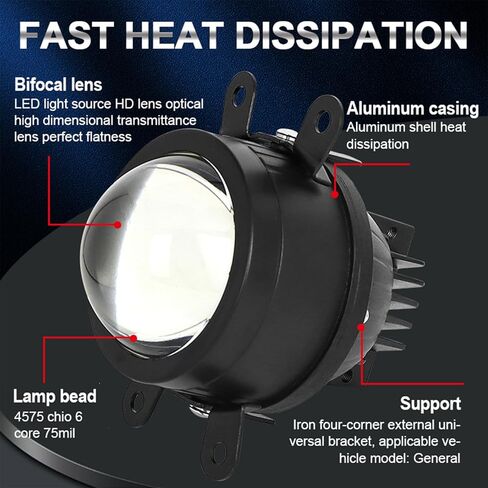 مصابيح ضباب LED مطورة من FLYANT 2025 - مصابيح ضباب لجهاز العرض عالية الأداء بقدرة 55 وات، قابلة للتبديل بثلاثة ألوان، مجموعة مصابيح أمامية مدمجة ذات شعاع عالٍ/منخفض متوافقة مع هوندا وفورد ومجموعة مصابيح الضباب ذات 4 زوايا in Kuwait