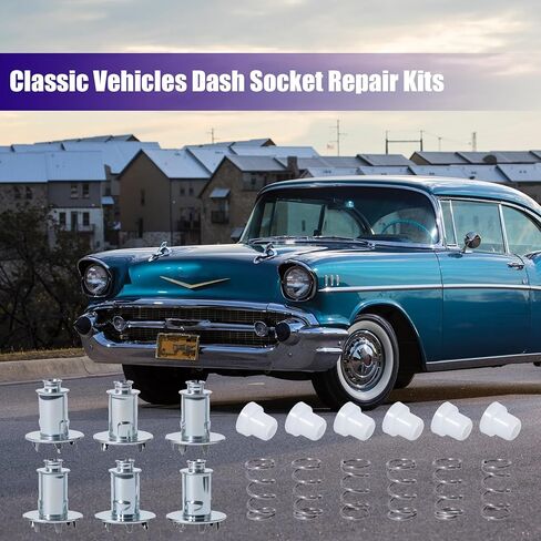 مناسب لمجموعات إصلاح مقبس لوحة القيادة للمركبات الكلاسيكية/مجموعات إصلاح مقبس الإضاءة (6 عبوات)، متوافق مع لمبة 9 مم وفتحة 5/8 بوصة، سلك 12 بوصة، مناسب لسيارة Chevy Ford Dodge GMC Jeep in Kuwait