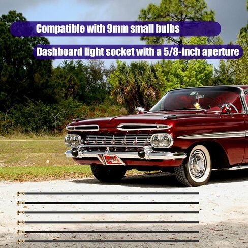 مناسب لمجموعات إصلاح مقبس لوحة القيادة للمركبات الكلاسيكية/مجموعات إصلاح مقبس الإضاءة (6 عبوات)، متوافق مع لمبة 9 مم وفتحة 5/8 بوصة، سلك 12 بوصة، مناسب لسيارة Chevy Ford Dodge GMC Jeep in Kuwait