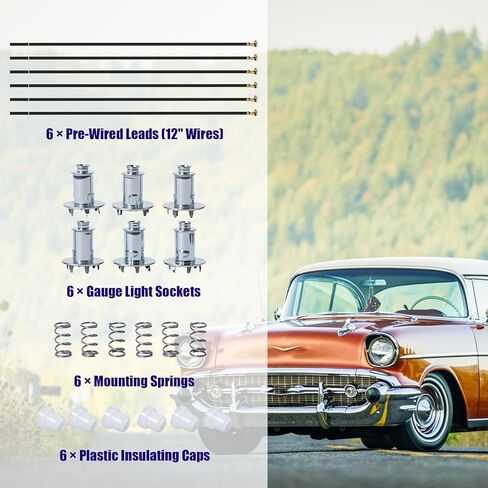 مناسب لمجموعات إصلاح مقبس لوحة القيادة للمركبات الكلاسيكية/مجموعات إصلاح مقبس الإضاءة (6 عبوات)، متوافق مع لمبة 9 مم وفتحة 5/8 بوصة، سلك 12 بوصة، مناسب لسيارة Chevy Ford Dodge GMC Jeep in Kuwait