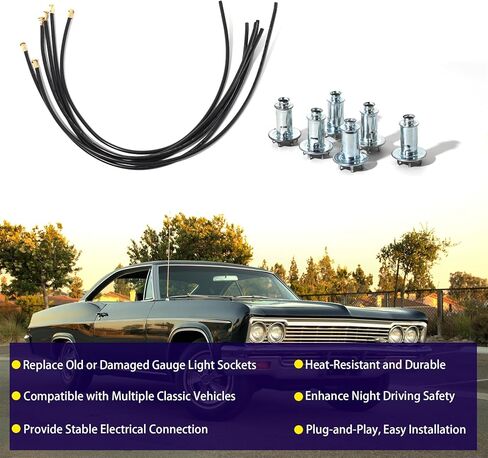 مناسب لمجموعات إصلاح مقبس لوحة القيادة للمركبات الكلاسيكية/مجموعات إصلاح مقبس الإضاءة (6 عبوات)، متوافق مع لمبة 9 مم وفتحة 5/8 بوصة، سلك 12 بوصة، مناسب لسيارة Chevy Ford Dodge GMC Jeep in Kuwait