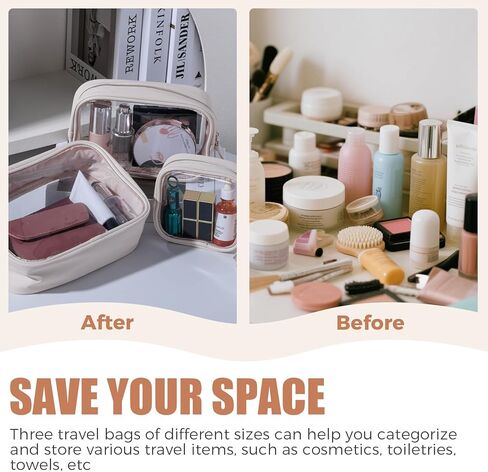 حقيبة أدوات الزينة الشفافة بحجم السفر من BS-MALL - منظم مكياج مقاوم للماء للفرش وظلال العيون - حقائب هدايا للاستخدام اليومي وأساسيات السفر in Kuwait