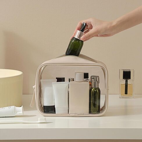 حقيبة أدوات الزينة الشفافة بحجم السفر من BS-MALL - منظم مكياج مقاوم للماء للفرش وظلال العيون - حقائب هدايا للاستخدام اليومي وأساسيات السفر in Kuwait