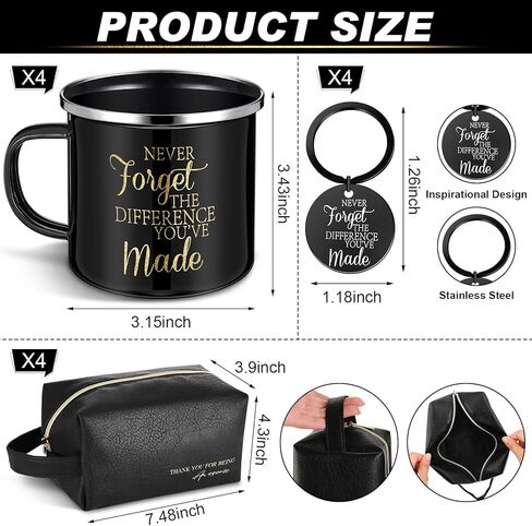 DERTE 4 Sets Thank You Gifts for Men Coworker Staff Employee Appreciation Gift 12oz Enamel Motivational Mug Leather Toiletry Bag Inspirational Keychain for Teacher Volunteer Christmas Birthday in Kuwait