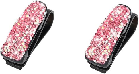 Bling Car Sun Visor Sunglasses Holder, Crystal Rhinestone Vehicle Glasses Hanger Mount with Ticket Card Clip for Women Girl, Auto Eyeglasses Mounting, Universal for Vehicles (Pink) in Saudi Arabia
