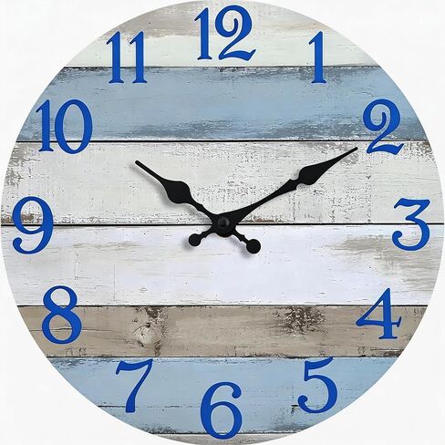 Wooden Wall Clocks Battery Operated, Silent Wall Clock Non Ticking, Coastal Country Design Rustic Wall Clocks for Living Room Decor, Small Wall Clock for Bedroom Kitchen Bathroom (Inches, 10) in Saudi Arabia