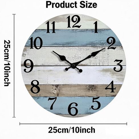 Wooden Wall Clocks Battery Operated, Silent Wall Clock Non Ticking, Coastal Country Design Rustic Wall Clocks for Living Room Decor, Small Wall Clock for Bedroom Kitchen Bathroom (Inches, 10) in Saudi Arabia