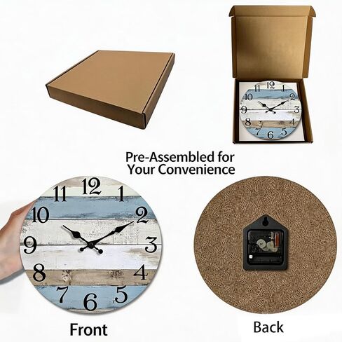 Wooden Wall Clocks Battery Operated, Silent Wall Clock Non Ticking, Coastal Country Design Rustic Wall Clocks for Living Room Decor, Small Wall Clock for Bedroom Kitchen Bathroom (Inches, 10) in Saudi Arabia