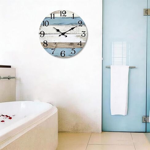 Wooden Wall Clocks Battery Operated, Silent Wall Clock Non Ticking, Coastal Country Design Rustic Wall Clocks for Living Room Decor, Small Wall Clock for Bedroom Kitchen Bathroom (Inches, 10) in Saudi Arabia