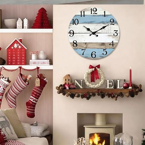 Wooden Wall Clocks Battery Operated, Silent Wall Clock Non Ticking, Coastal Country Design Rustic Wall Clocks for Living Room Decor, Small Wall Clock for Bedroom Kitchen Bathroom (Inches, 10) in Saudi Arabia