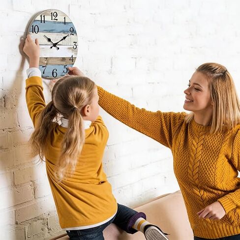 Wooden Wall Clocks Battery Operated, Silent Wall Clock Non Ticking, Coastal Country Design Rustic Wall Clocks for Living Room Decor, Small Wall Clock for Bedroom Kitchen Bathroom (Inches, 10) in Saudi Arabia