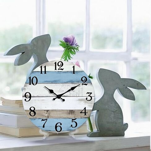 Wooden Wall Clocks Battery Operated, Silent Wall Clock Non Ticking, Coastal Country Design Rustic Wall Clocks for Living Room Decor, Small Wall Clock for Bedroom Kitchen Bathroom (Inches, 10) in Saudi Arabia