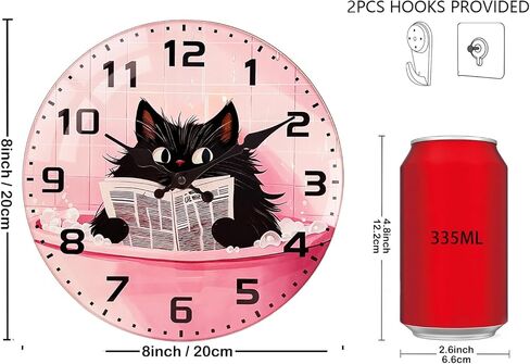 Cat Glass Wall Clock - 8 Inch Small Battery Operated Silent Non Ticking Analog Clock with Unique Black Cat Bathtub Reading Large Numbers Clocks for Living Room Bedroom Bathroom Hotel Gym in Saudi Arabia