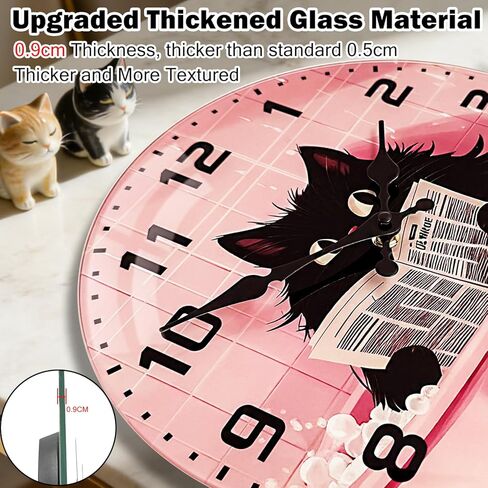 Cat Glass Wall Clock - 8 Inch Small Battery Operated Silent Non Ticking Analog Clock with Unique Black Cat Bathtub Reading Large Numbers Clocks for Living Room Bedroom Bathroom Hotel Gym in Saudi Arabia