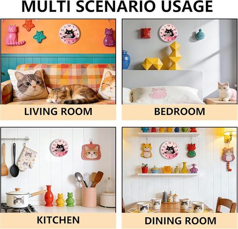 Cat Glass Wall Clock - 8 Inch Small Battery Operated Silent Non Ticking Analog Clock with Unique Black Cat Bathtub Reading Large Numbers Clocks for Living Room Bedroom Bathroom Hotel Gym in Saudi Arabia