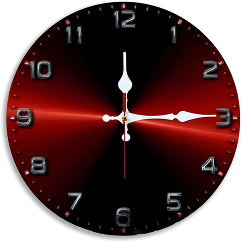 Wall Clock, Silent Non Ticking Battery Operated,Red & Black Radial Clock Decorative for Bathroom Kitchen Bedroom 10 inch & 12 inch, Ships Next Day，No Battery in Saudi Arabia