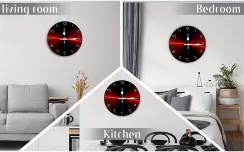 Wall Clock, Silent Non Ticking Battery Operated,Red & Black Radial Clock Decorative for Bathroom Kitchen Bedroom 10 inch & 12 inch, Ships Next Day，No Battery in Saudi Arabia
