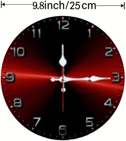 Wall Clock, Silent Non Ticking Battery Operated,Red & Black Radial Clock Decorative for Bathroom Kitchen Bedroom 10 inch & 12 inch, Ships Next Day，No Battery in Saudi Arabia