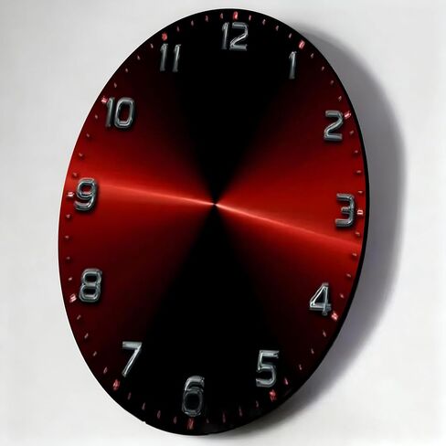 Wall Clock, Silent Non Ticking Battery Operated,Red & Black Radial Clock Decorative for Bathroom Kitchen Bedroom 10 inch & 12 inch, Ships Next Day，No Battery in Saudi Arabia