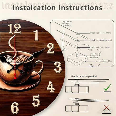 Golden Coffee-Themed Wooden wall Clock: Silent Mid-Century Modern Decor Wall Clock - Silent Non-Ticking Battery Operated Decorative Clock for Kitchen, Home, Bedroom, and Office (Inches, 12) in Saudi Arabia