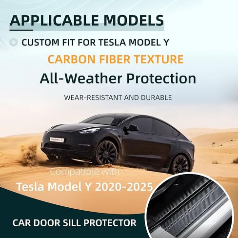 واقي عتبة باب السيارة متوافق مع طراز Tesla Y 2025-2019 Prime - ملصق حماية عتبة من ألياف الكربون المضاد للخدش وواقي حافة دخول الصندوق والباب (9 قطع) in Kuwait
