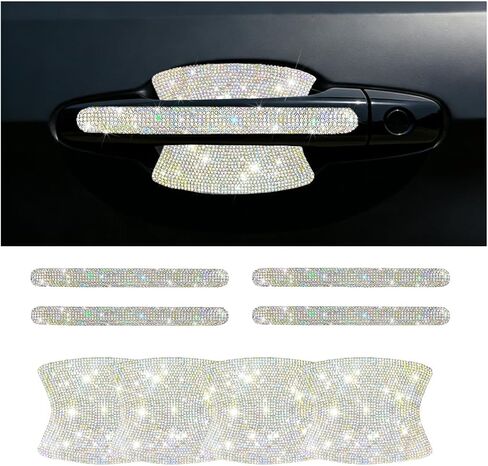 8PCS Bling Car Door Handle Protector, Crystal Rhinestone Vehicle Door Bowl Scratch Cover Sticker, Glitter Automotive Exterior Decor Accessories, Universal for SUV Sedan Truck (Light Pink) in Saudi Arabia