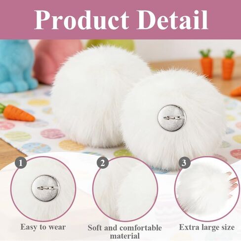 Plush White Bunny Tail, Extra Large White Rabbit Tail Costume Accessory for Easter Bunny Tails for Crafts Party Cosplay(6 Inch) in Kuwait