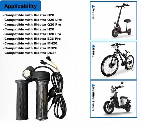 خنق تويست كامل لسلسلة Ridstar Q20/H20، خنق Ebike مقاوم للماء بثلاثة دبابيس مع قفل مفتاح، قابس الجهد الكهربائي العالمي والتشغيل خنق يناسب المقاود 22 مم، مقابض مضادة للانزلاق للدراجات الكهربائية/الدراجات البخارية in Kuwait
