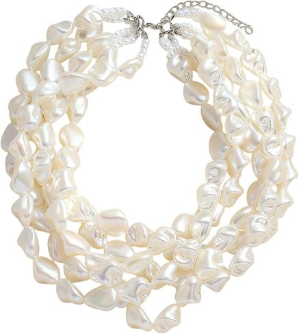Multi-Layer Irregular Imitation Pearl Choker Necklace for Women, Boho Beaded Statement Fashion Pearl Necklaces Jewelry Gift in Kuwait