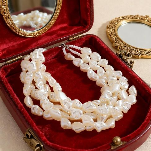 Multi-Layer Irregular Imitation Pearl Choker Necklace for Women, Boho Beaded Statement Fashion Pearl Necklaces Jewelry Gift in Kuwait
