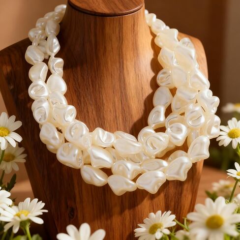 Multi-Layer Irregular Imitation Pearl Choker Necklace for Women, Boho Beaded Statement Fashion Pearl Necklaces Jewelry Gift in Kuwait