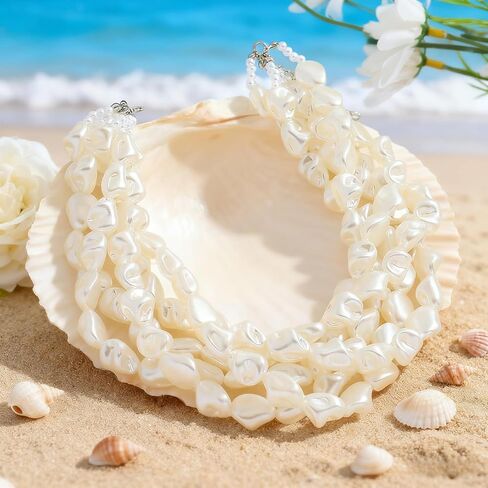 Multi-Layer Irregular Imitation Pearl Choker Necklace for Women, Boho Beaded Statement Fashion Pearl Necklaces Jewelry Gift in Kuwait