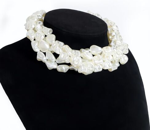 Multi-Layer Irregular Imitation Pearl Choker Necklace for Women, Boho Beaded Statement Fashion Pearl Necklaces Jewelry Gift in Kuwait
