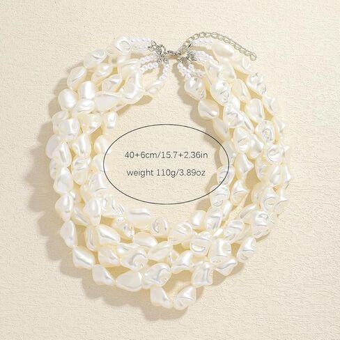 Multi-Layer Irregular Imitation Pearl Choker Necklace for Women, Boho Beaded Statement Fashion Pearl Necklaces Jewelry Gift in Kuwait