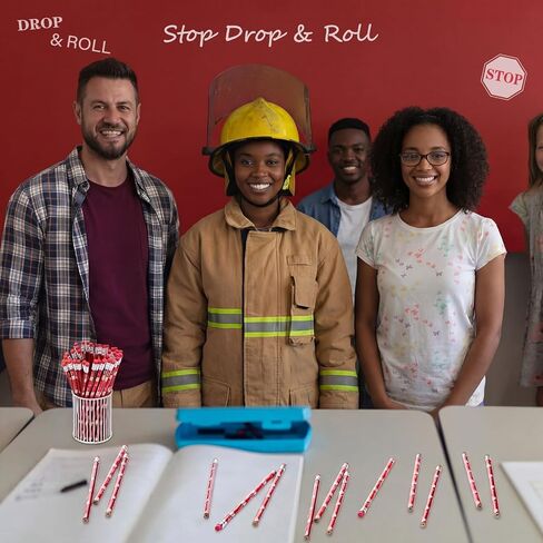 100 Pcs Stop Drop and Roll Fire Safety Pencils with Erasers Safety Themed Awareness Pencils Bulk for Community Programs Police and Firefighter Activities Education in Saudi Arabia